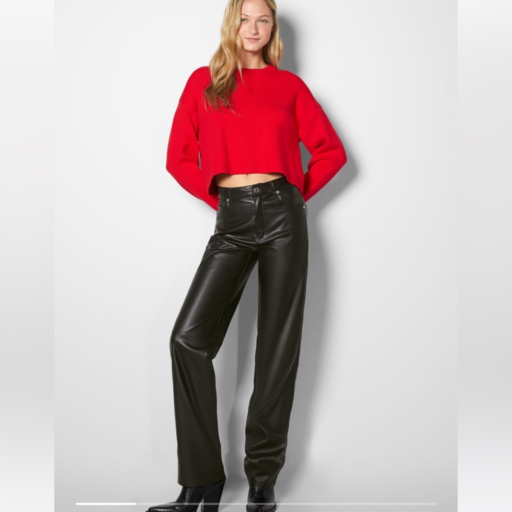 Bershka Faux leather straight fit trousers